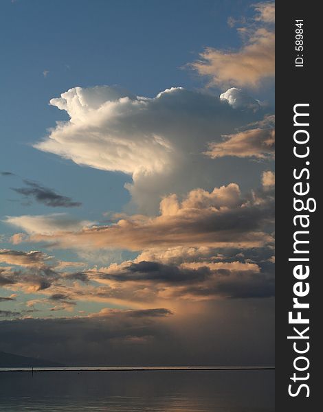 Morning thunderstrom over moorea lagoon. Morning thunderstrom over moorea lagoon