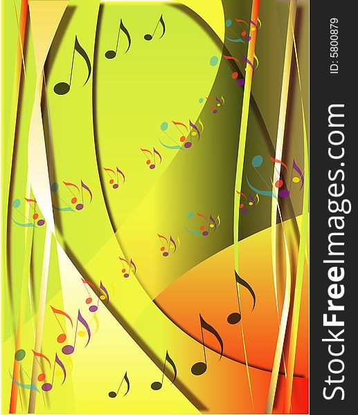 Cheerful notes in dance  background  yellow. Cheerful notes in dance  background  yellow