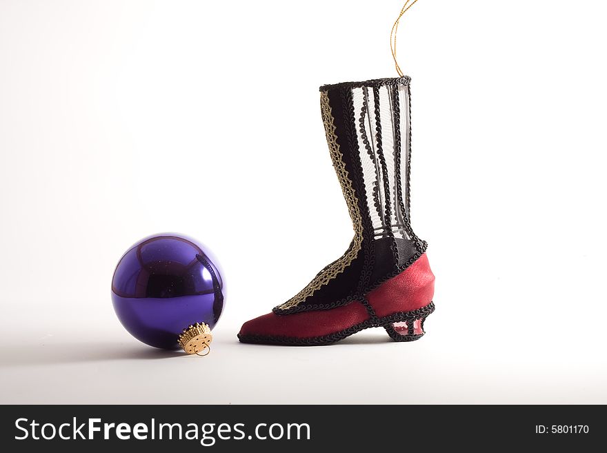 Ball and boot Christmas decorations. Ball and boot Christmas decorations