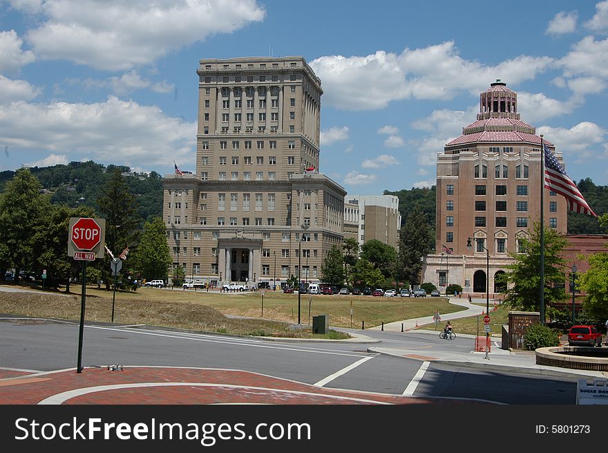 Two government building in Asheville North Carolina during the summer. Two government building in Asheville North Carolina during the summer
