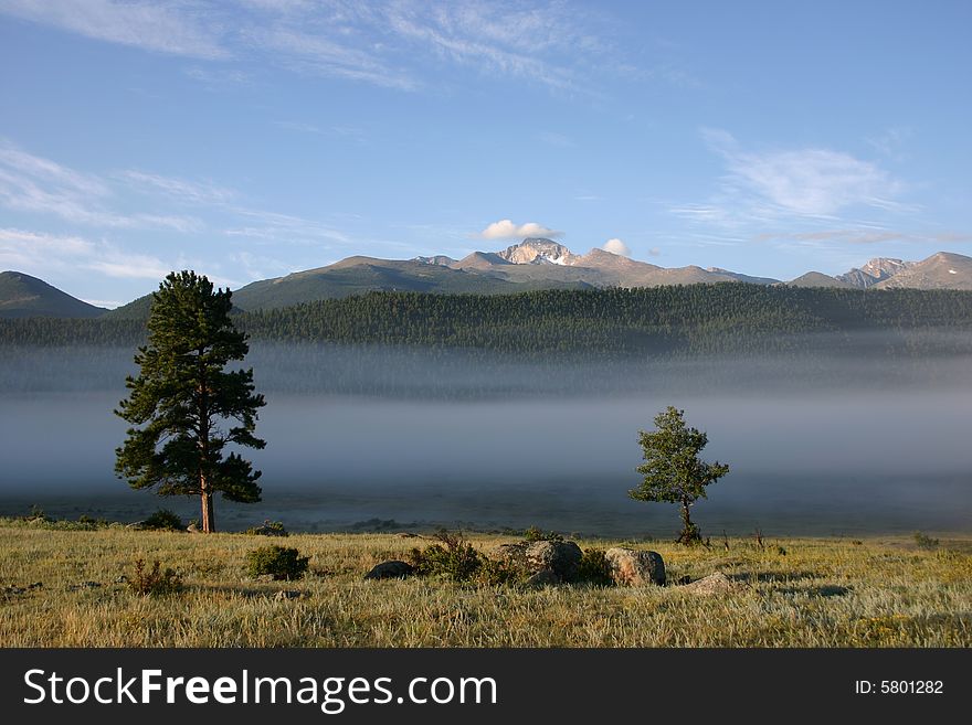 Morning mist over Morraine Valley in Rocky Mountain National Park