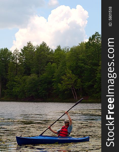 Kayaking on pond