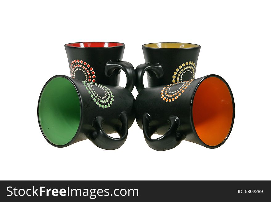 Ceramic black glasses with a color bottom for drink