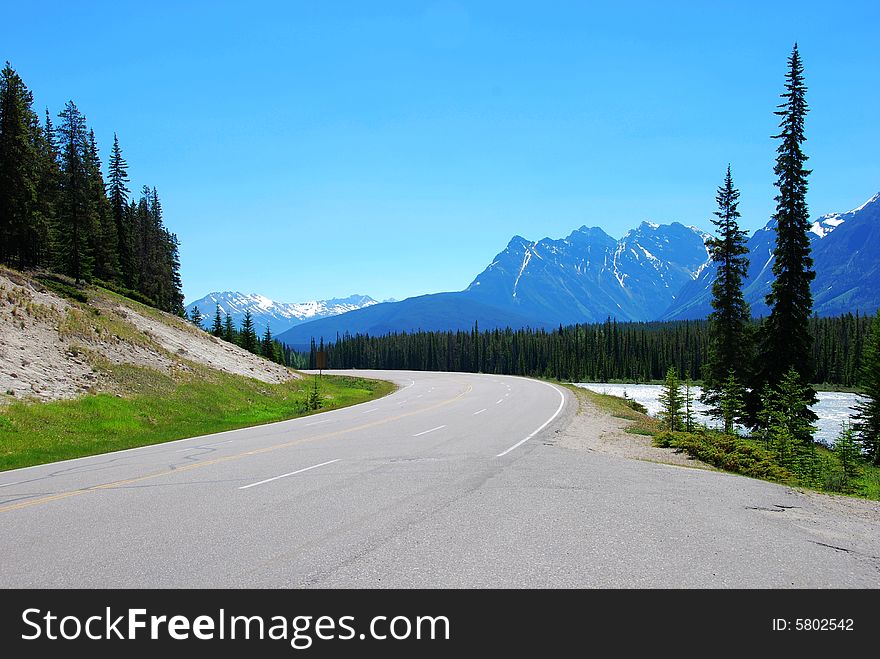 Road near Columbia Glacier in Rockies Icefield National Park