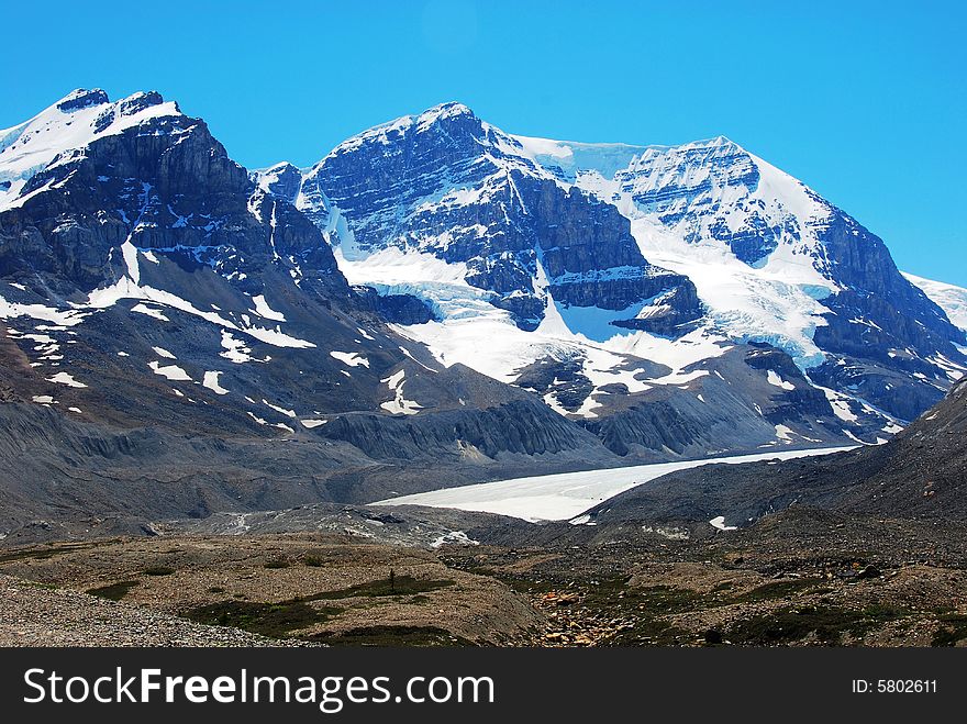 Snow mountain near Columbia Glacier in Rockies Icefield National Park