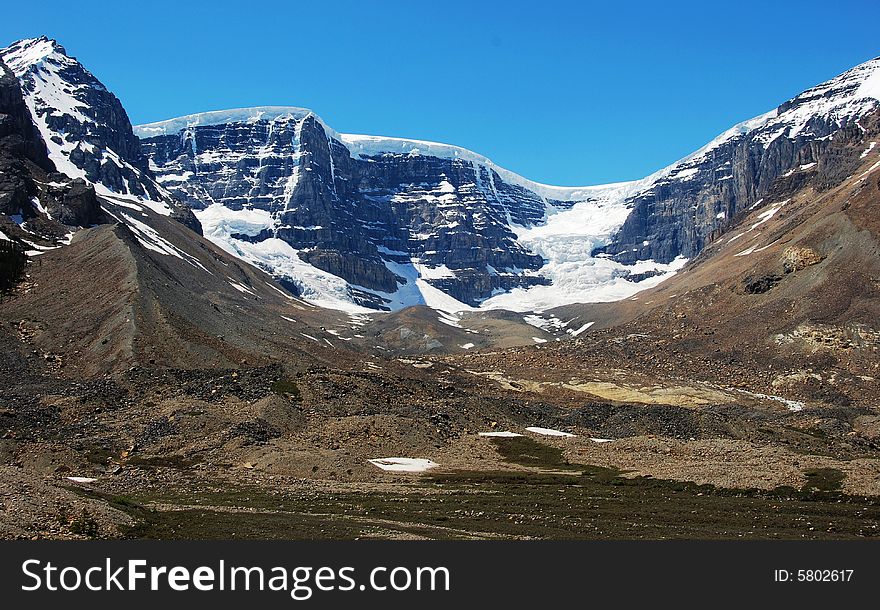 Snow mountain near Columbia Glacier in Rockies Icefield National Park