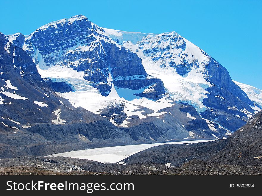 Snow mountain near Columbia Glacier in Rockies Icefield National Park