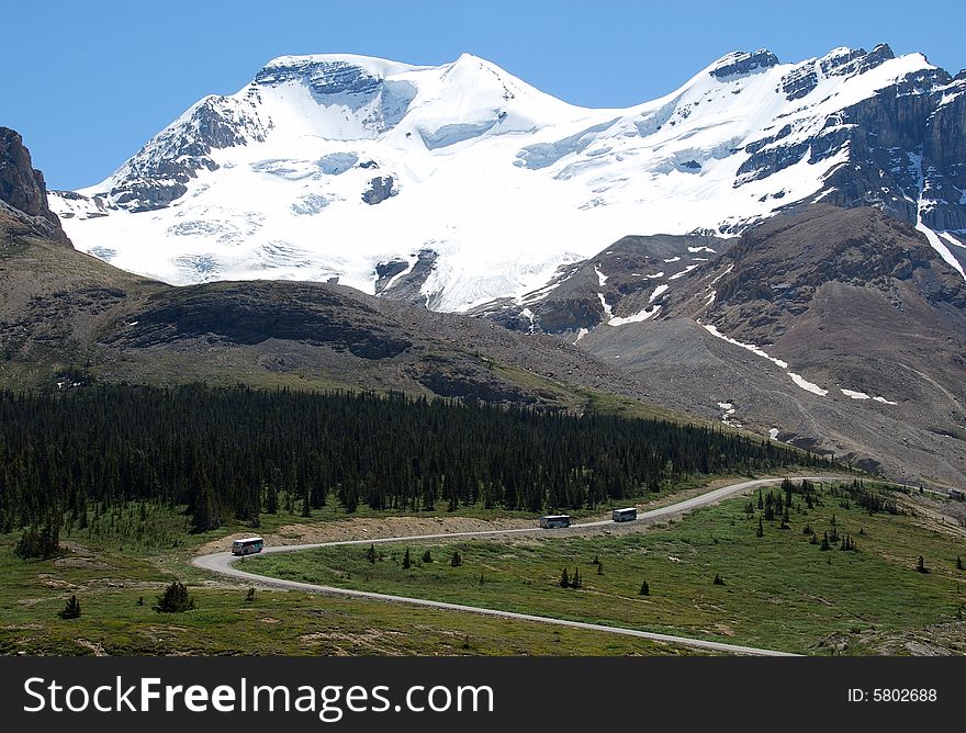 Snow mountain near Columbia Glacier in Rockies Icefield National Park