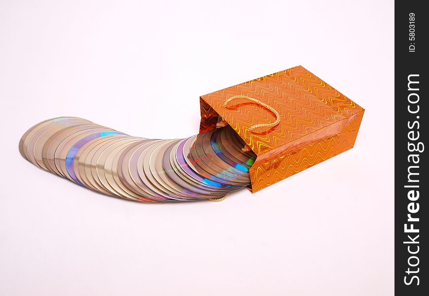 Optical disc spill from orange reflective paper bag