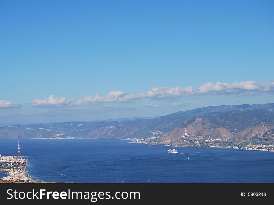 A view of Messina canal (Stretto di Messina) between Sicily and Calabria