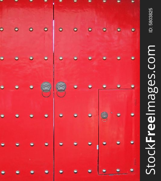 Door and Doornail of a temple in Shenyang City, china. Door and Doornail of a temple in Shenyang City, china