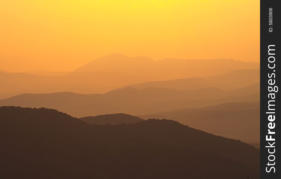 Sunset view over Bulgarian mountains shot from Vitosha mountain near Sofia. Sunset view over Bulgarian mountains shot from Vitosha mountain near Sofia.