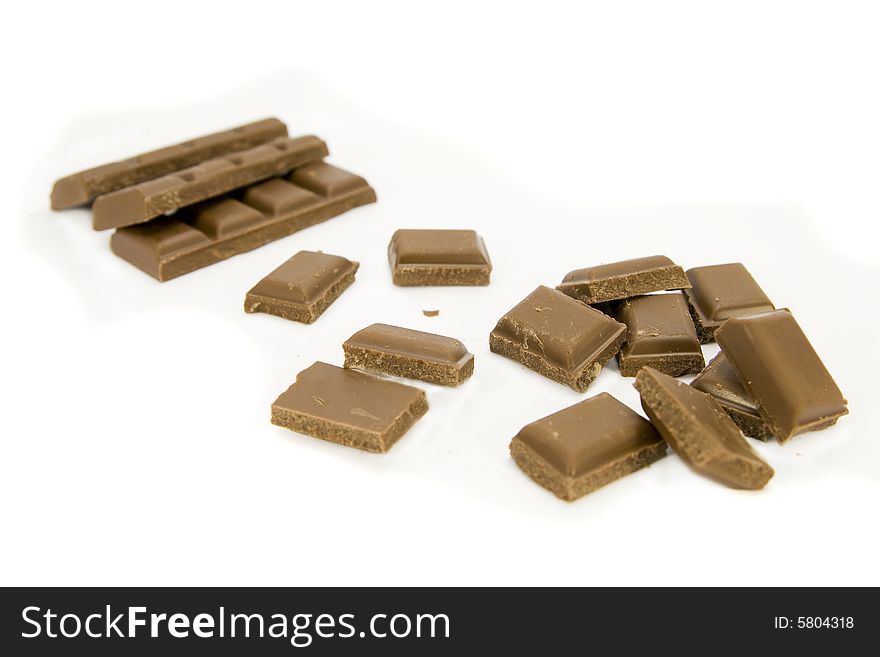 Blocks of chocolate isolated on white