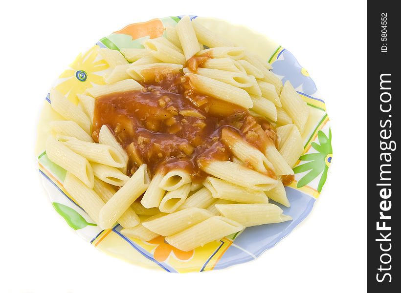Macaroni with sauce in plate