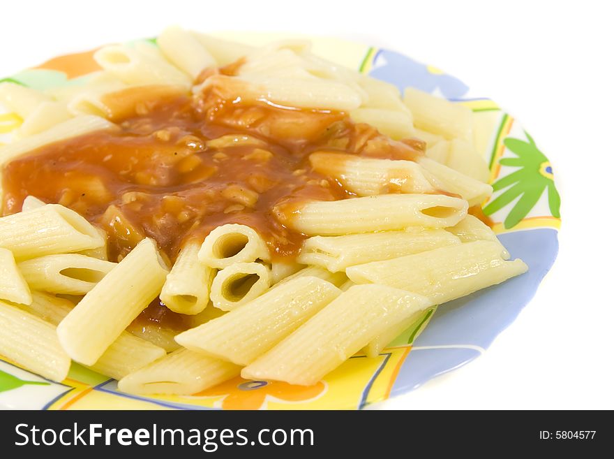 Macaroni with sauce in plate