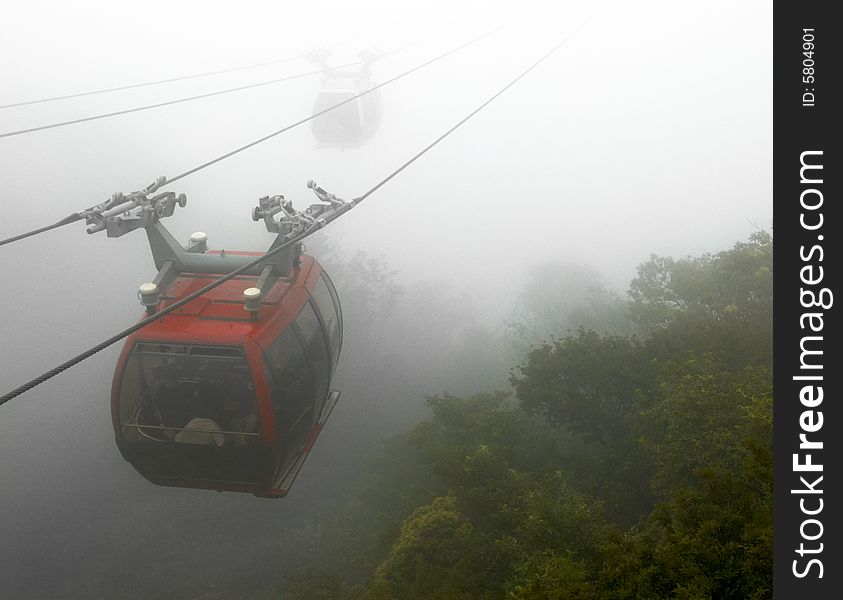 Overhead cabin car movies in the fog