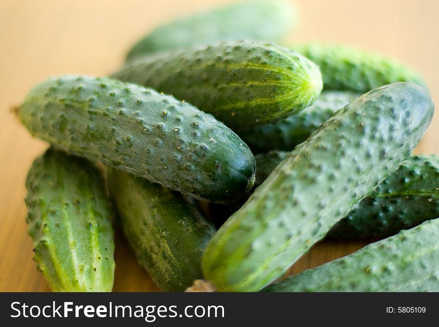 Close up of fresh cucumbers on a table