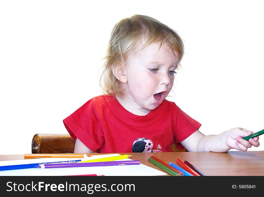 Cute girl and color pencils