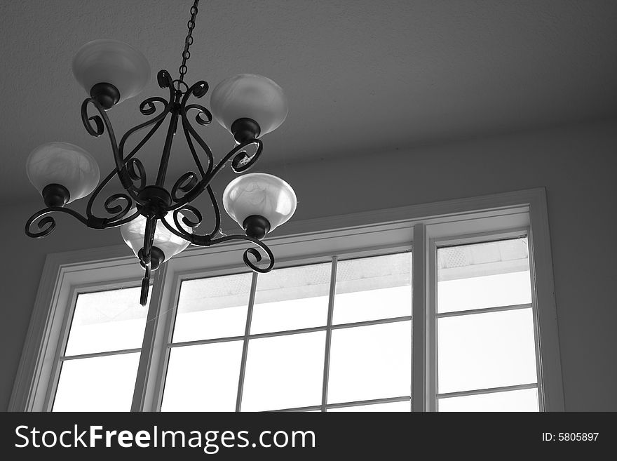 Ceiling light and large window. Ceiling light and large window