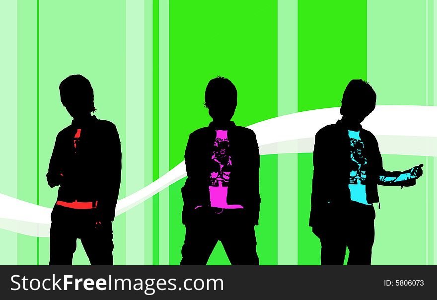 Illustration of stand three teenager on abstrack background
