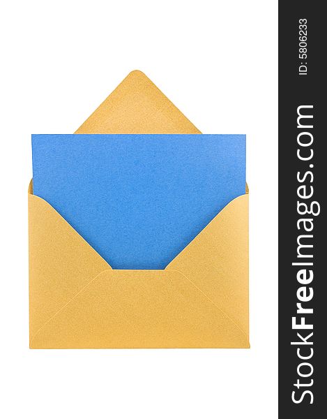 Open yellow envelope, with blue sheet inside, isolated, clipping path. Open yellow envelope, with blue sheet inside, isolated, clipping path.