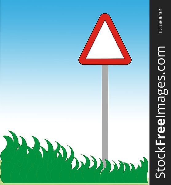 Blank road sign and grass with sky.