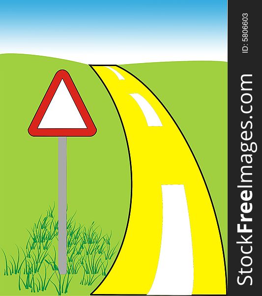 Blank sign and road with grass, field and sky. Blank sign and road with grass, field and sky.