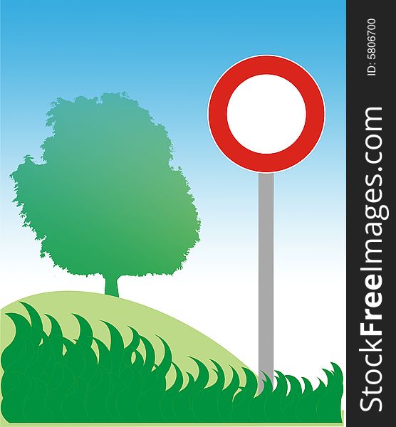 Road Sign, Tree And Grass
