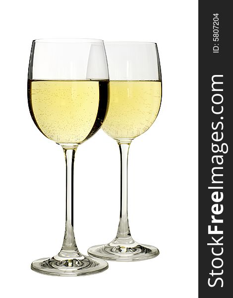 Two glasses of white and red wine, isolated on a white background. Two glasses of white and red wine, isolated on a white background