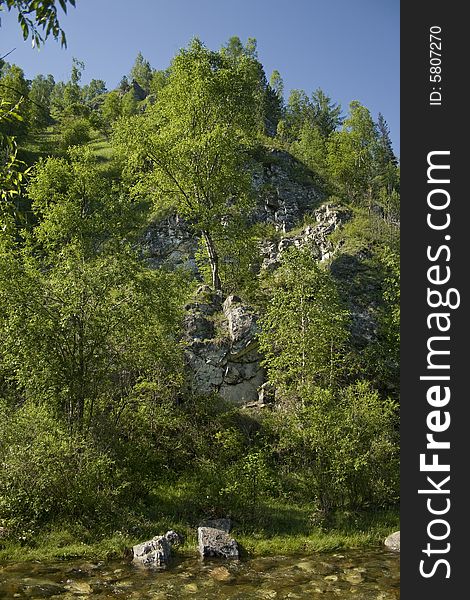 Mountain near the river Sludyanka in Irkutsk region