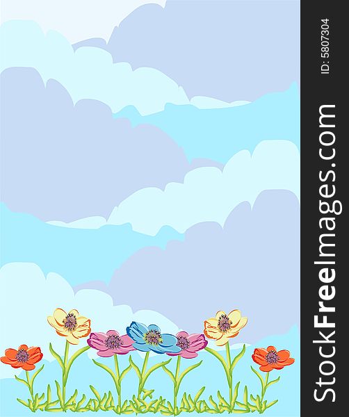 Illustration of flowers and sky