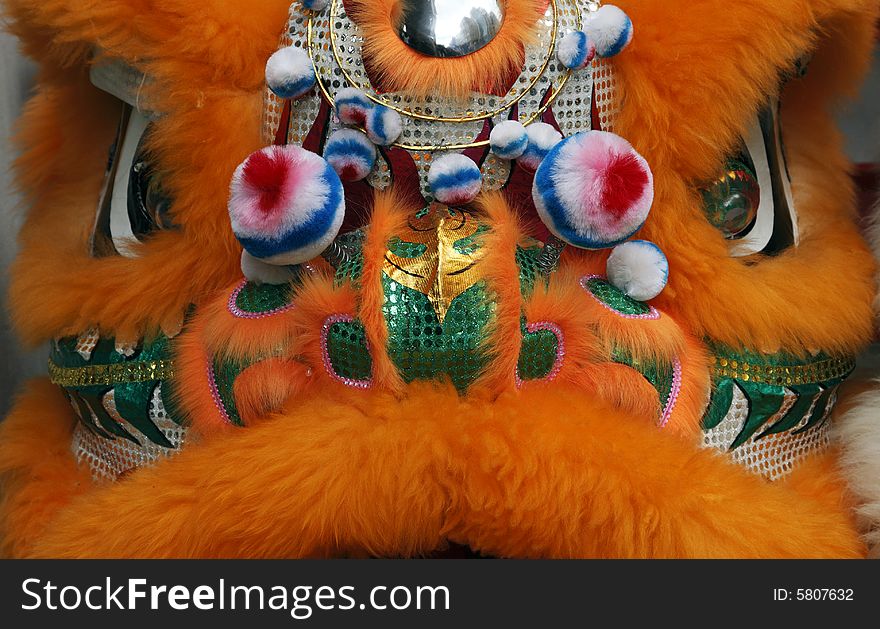 Close up of a chinese dragon head costume