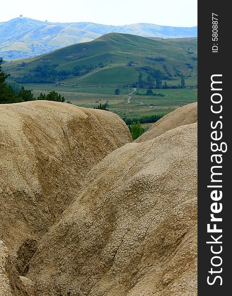 Sand dunes in Carpathian mountains near the muddy volcanoes