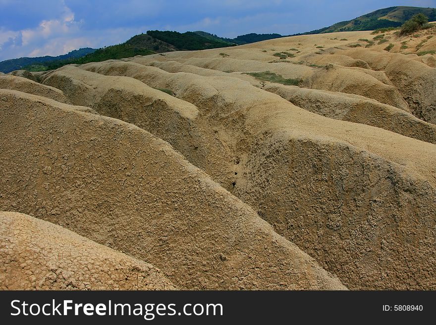 Sand dunes in Carpathian mountains near the muddy volcanoes