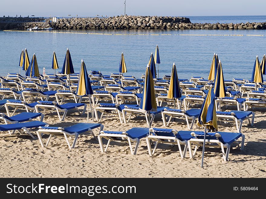 Hammocks Near The Seaside In Blue