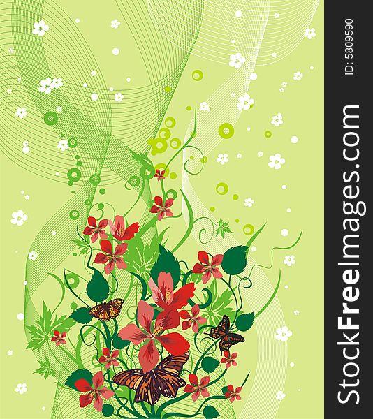 Floral background with butterflies, vector illustration series. Floral background with butterflies, vector illustration series.
