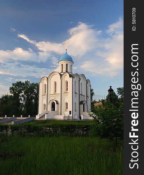 The old small Orthodox church in sunset. The old small Orthodox church in sunset