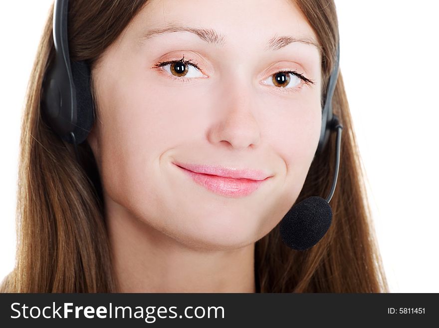 Cute brunette with a headset