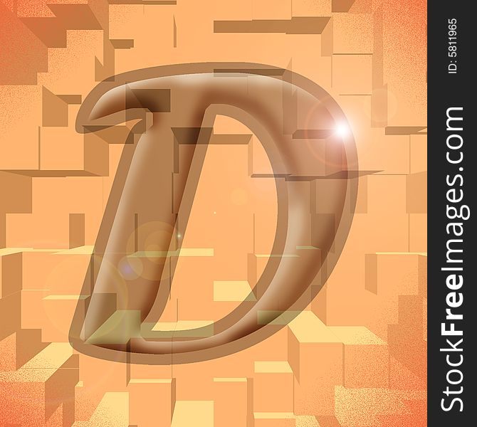 Computer generated illustration of the letter D. Computer generated illustration of the letter D