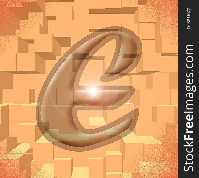 Computer generated illustration of the letter E. Computer generated illustration of the letter E