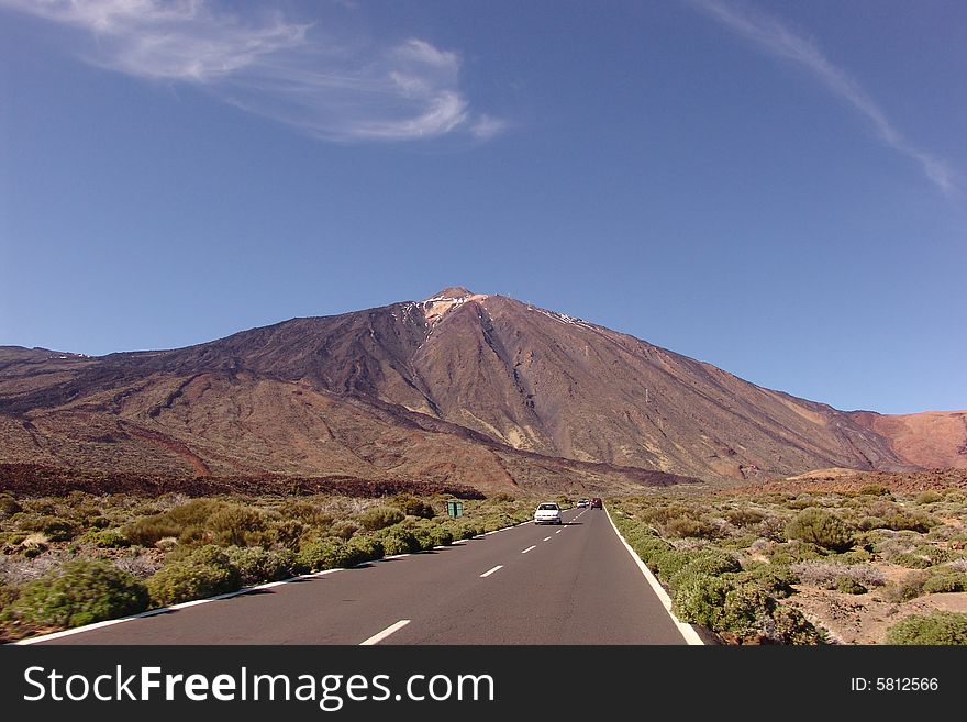Toward the Teide volcano by the road