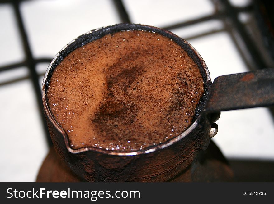 Hot coffee on light background