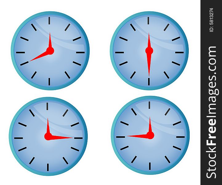 Vector art of a Clock showing different times