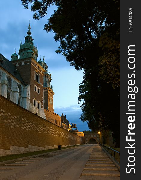 Historical Wawel cathedral in Cracow by night. Historical Wawel cathedral in Cracow by night