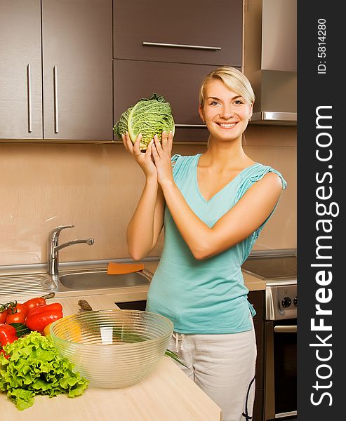 Woman making vegetarian salad