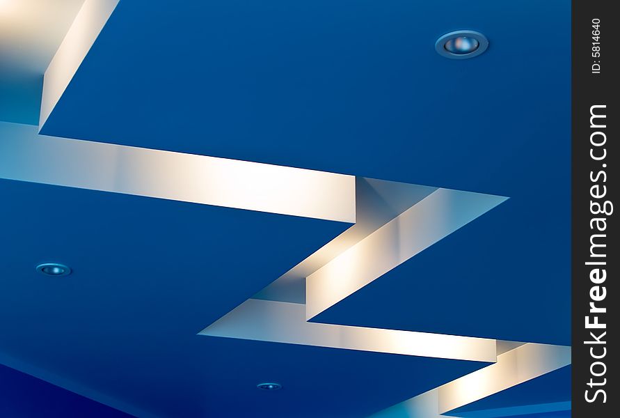Blue decorative ceiling with halogen lamps. Blue decorative ceiling with halogen lamps