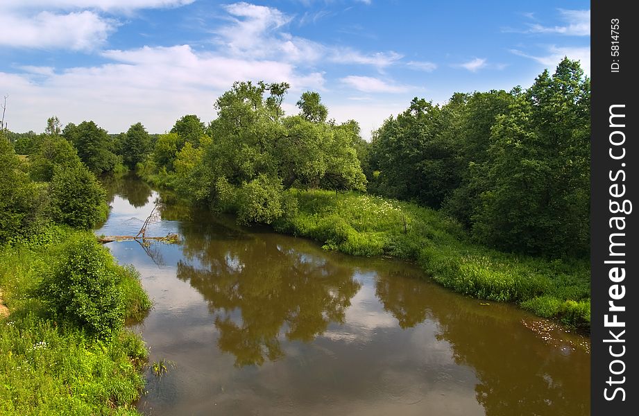 Summer landscape view with river and trees. Summer landscape view with river and trees