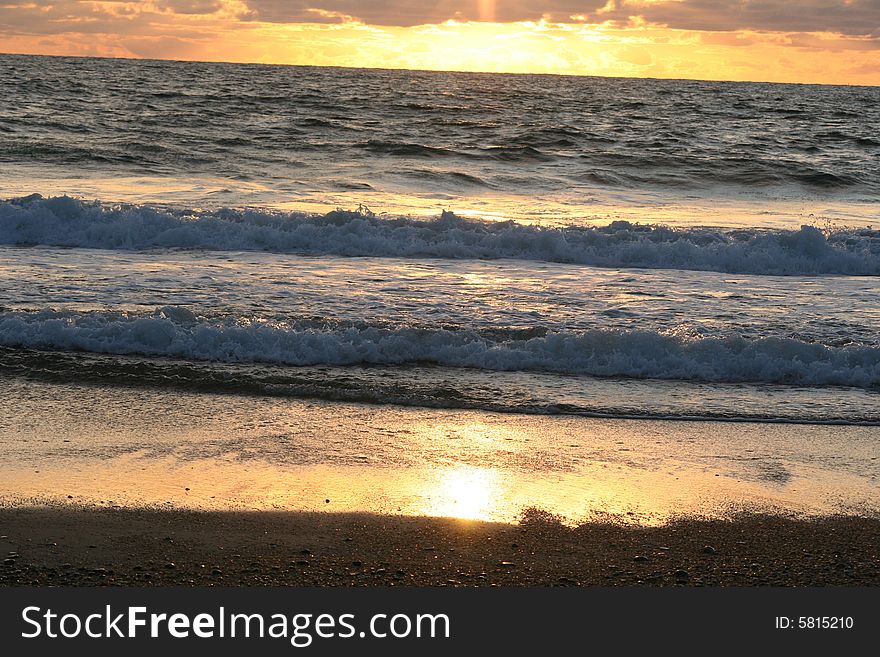 Sunset darken sky and Atlantic ocean. Sunset darken sky and Atlantic ocean