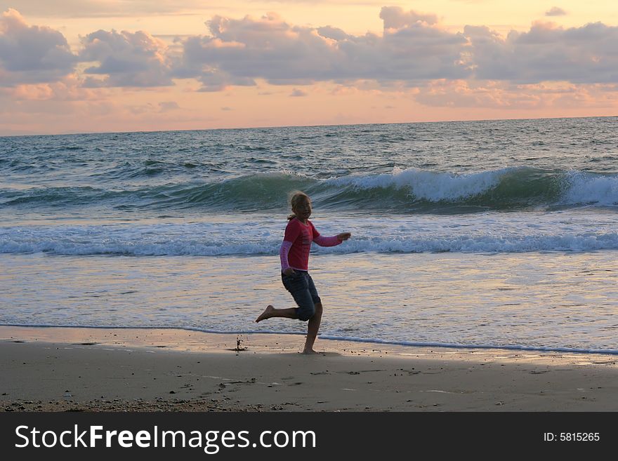 Running girl on the beach. Running girl on the beach