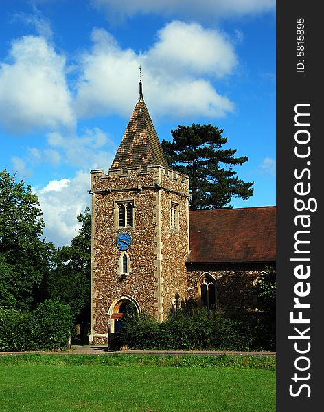 Shot of a village church in the summer